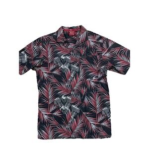 Indian Motorcycle Mens Sm Short Sleeve‎ Button Up Cotton Engine Print Camp Shirt